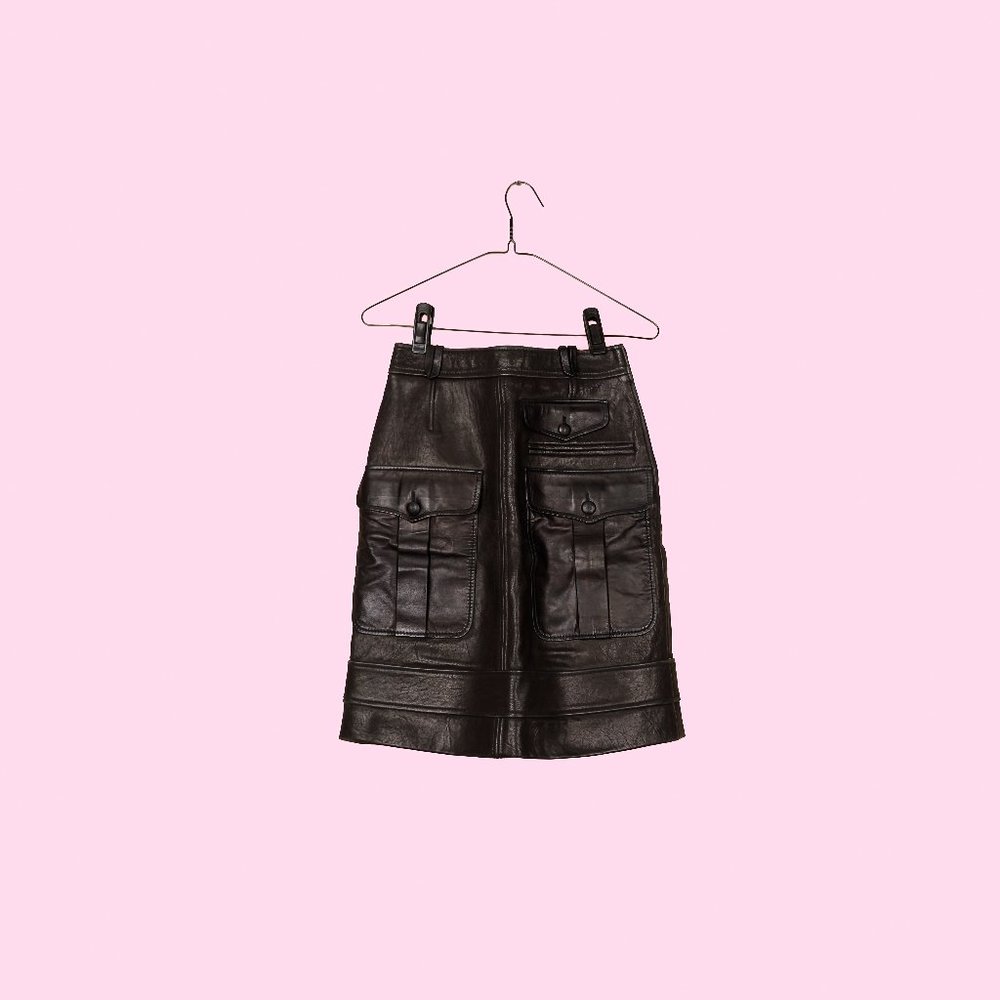Balenciaga Black Leather Skirt Size 0 (Great Condition)